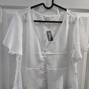 Express Womens White V-Neck Flowy Dress Top Blouse Size Small